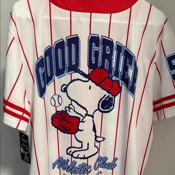 NWT Peanuts Red and White Striped Jersey - Picture 5 of 6